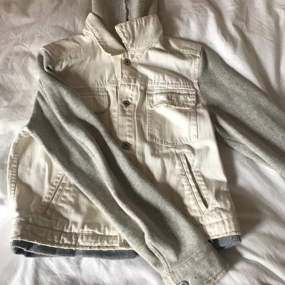 Free People White Denim Sweatshirt Sleeve Jacket